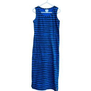 D-Signed Girl's Blue Black Striped Sleeveless Slit Sides Shift Maxi Dress Size S